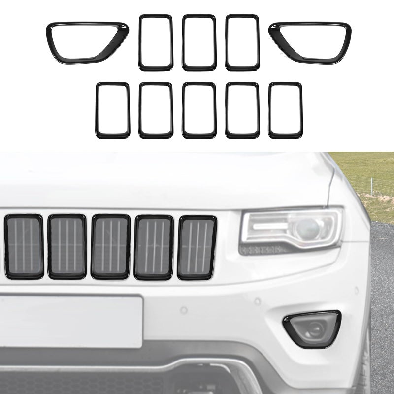 Front Bumper Rings Grill Vent Insert Trim CoverFront Fog Light Cover Trim for Jeep Grand Cherokee 20142016Exterior Accessories Black 9PCS